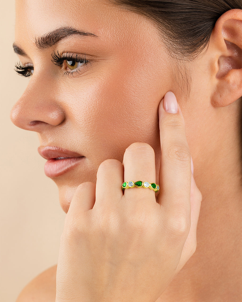 Sterling Silver Pear and Round Bezel-Set Ring