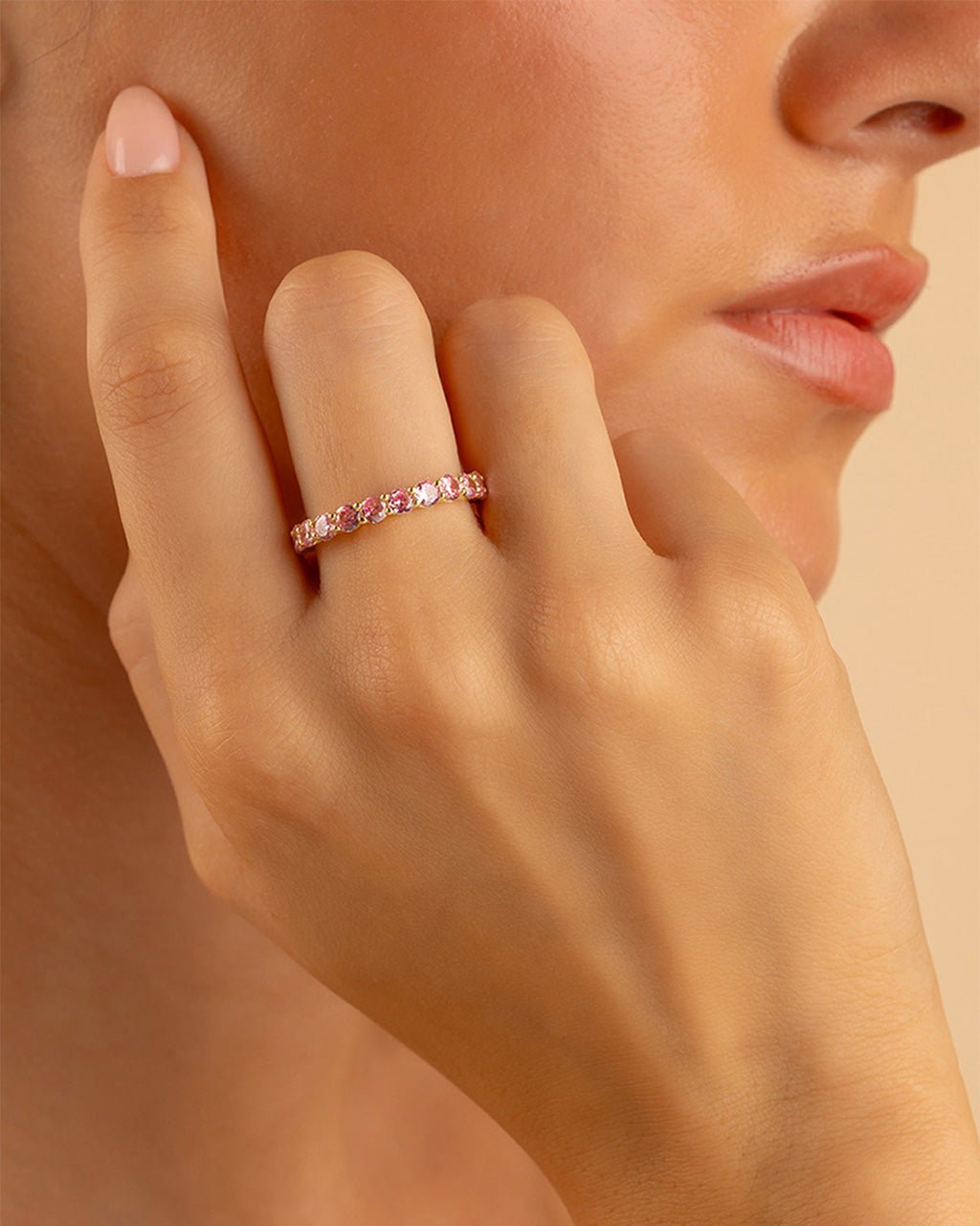 Sterling Silver Gracie Pink CZ Eternity Ring