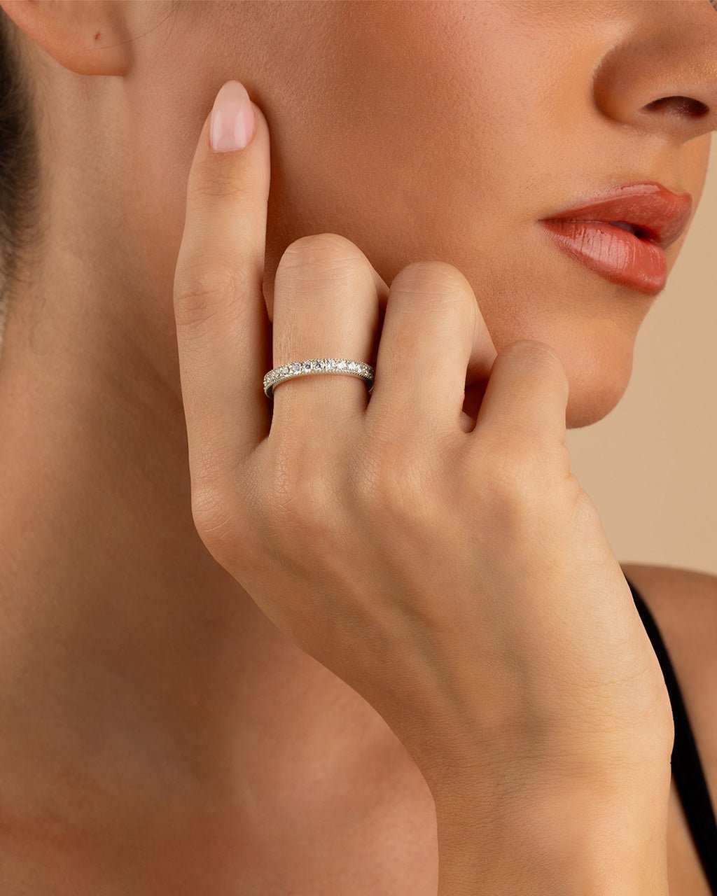 Sterling Silver 3mm Thin CZ Band Ring - Sterling Forever