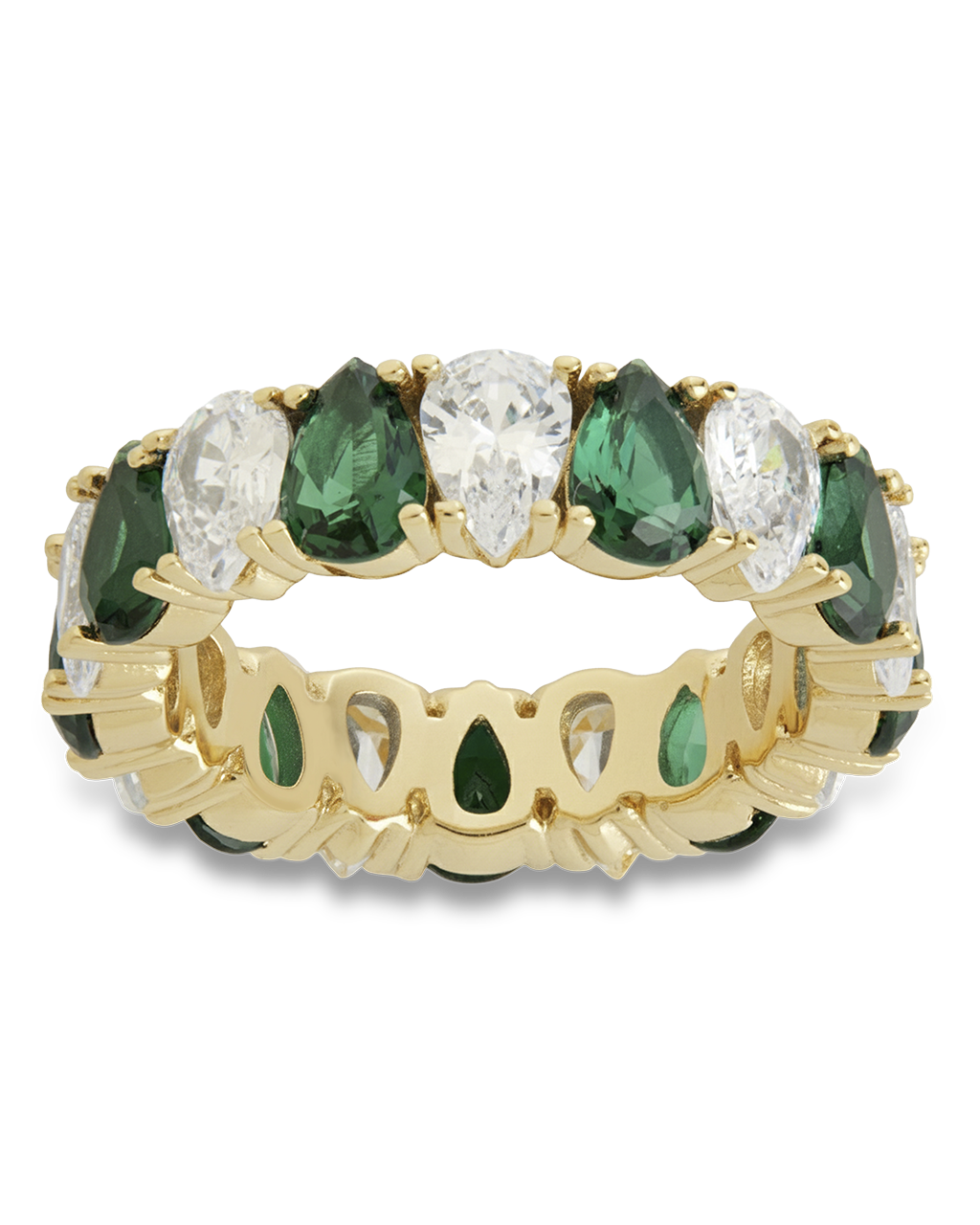 Sterling Silver Pear Cut Emerald CZ Celebration Band Ring