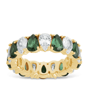 Sterling Silver Pear Cut Emerald CZ Celebration Band Ring