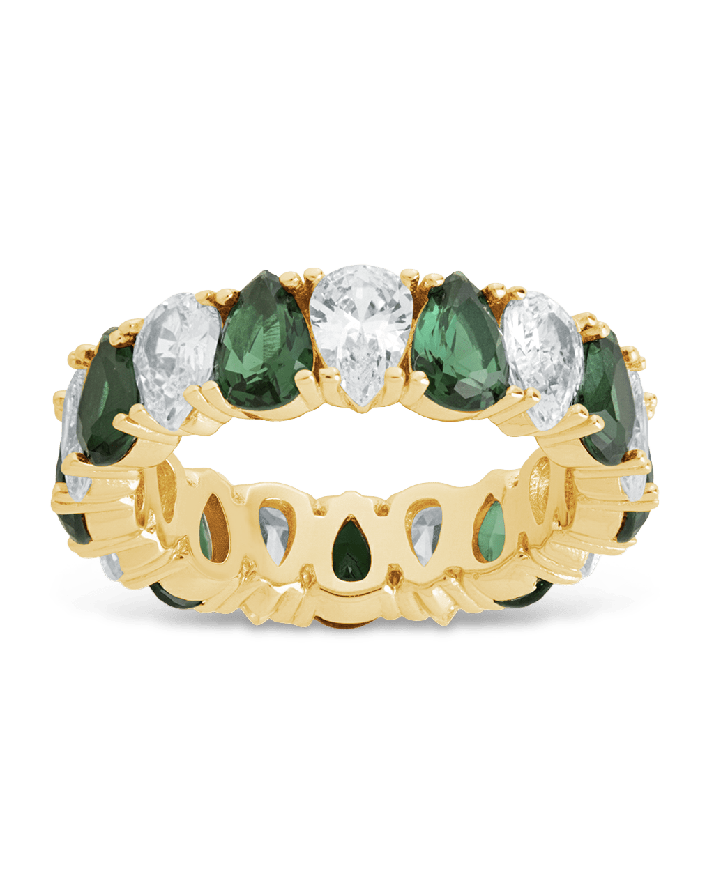 Sterling Silver Pear Cut Emerald CZ Celebration Band Ring - Sterling Forever