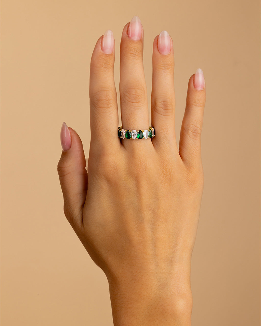 Sterling Silver Pear Cut Emerald CZ Celebration Band Ring