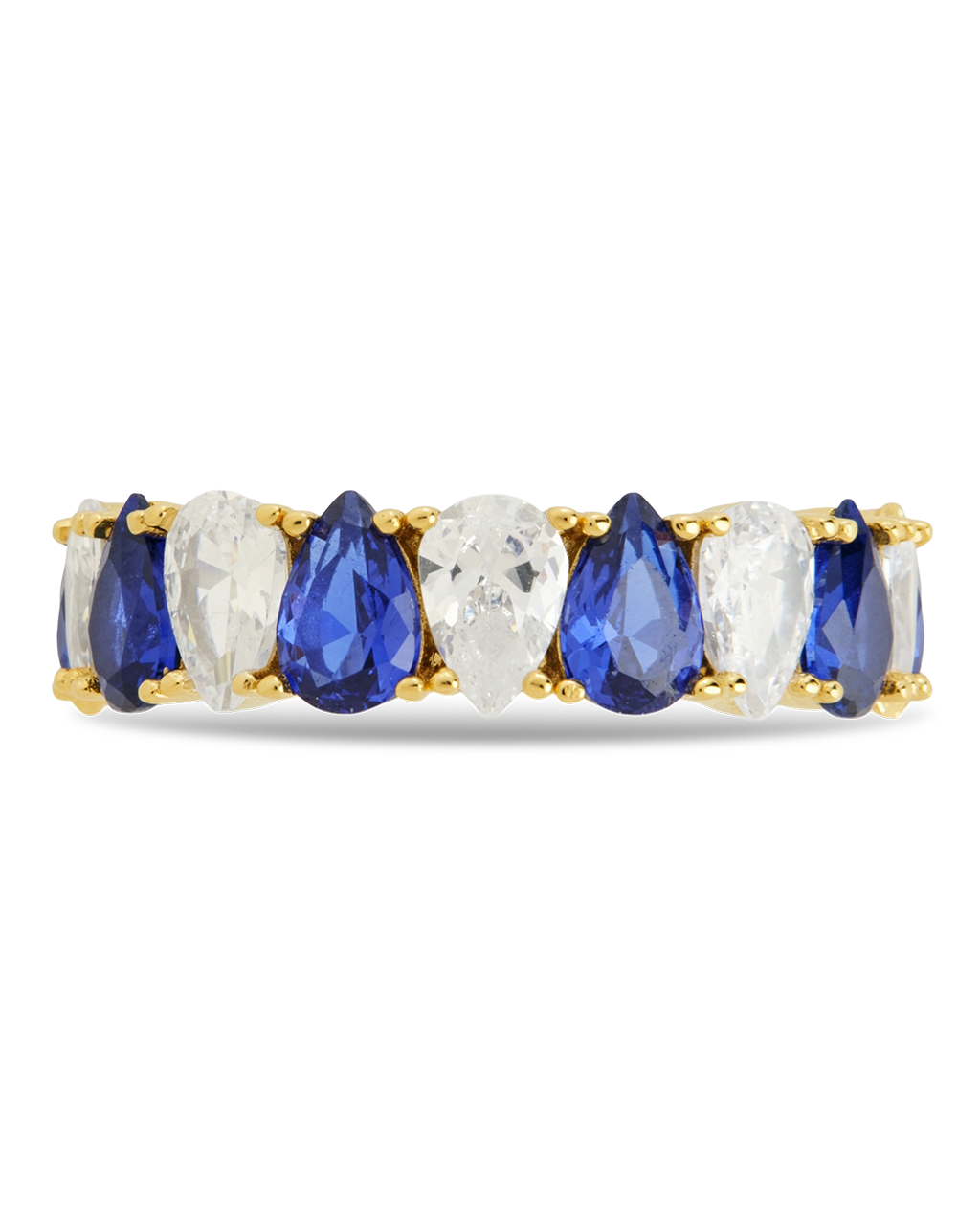 Sterling Silver Pear Cut Sapphire CZ Celebration Band Ring