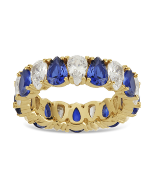 Sterling Silver Pear Cut Sapphire CZ Celebration Band Ring
