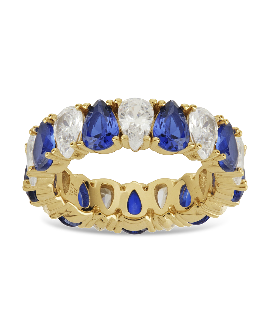 Sterling Silver Pear Cut Sapphire CZ Celebration Band Ring