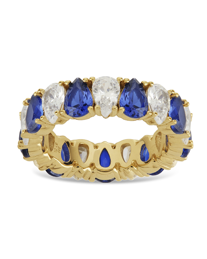 Sterling Silver Pear Cut Sapphire CZ Celebration Band Ring