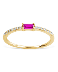 Sterling Silver Thin Ruby CZ Stacking Birthstone Ring - Sterling Forever