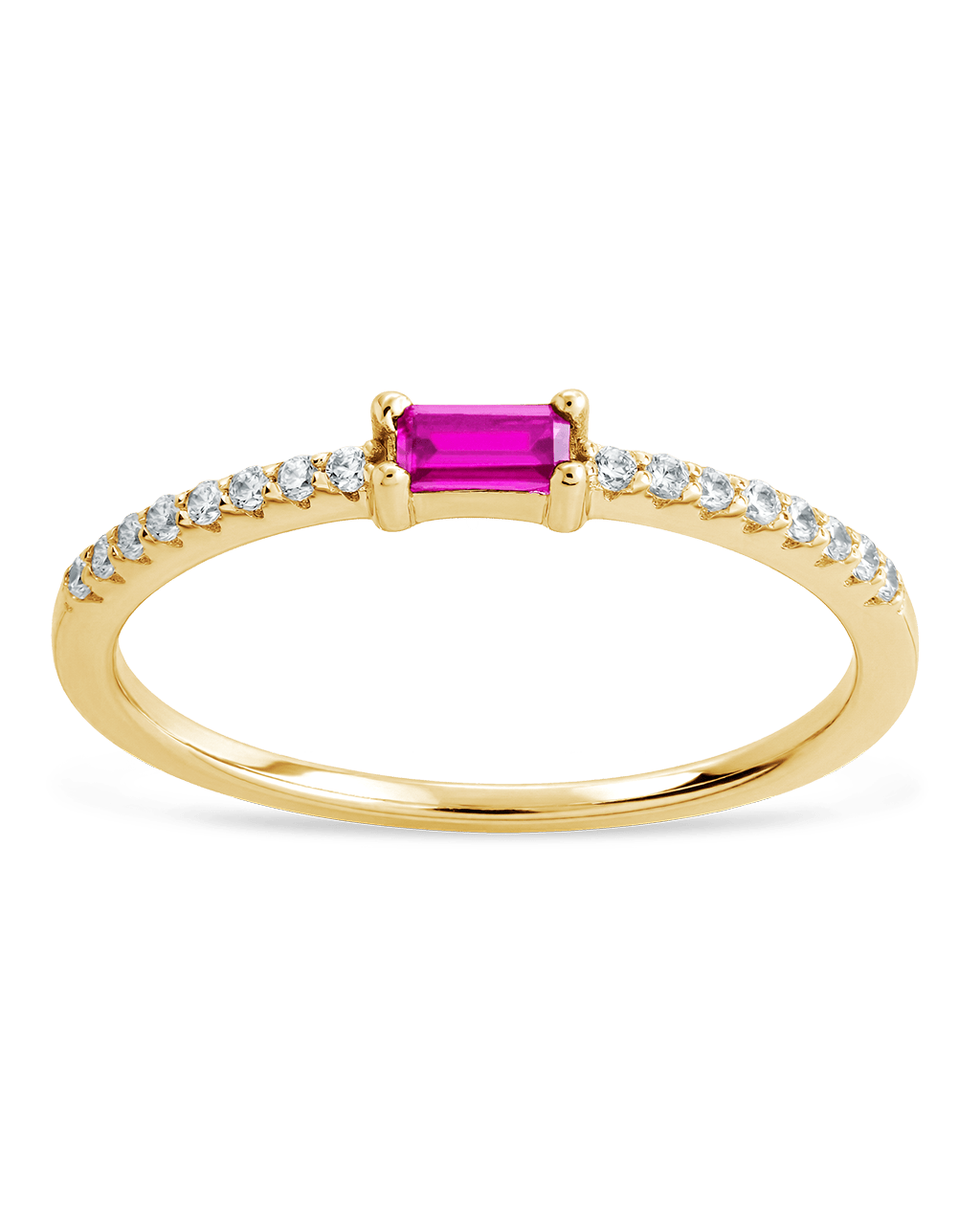 Sterling Silver Thin Ruby CZ Stacking Birthstone Ring - Sterling Forever