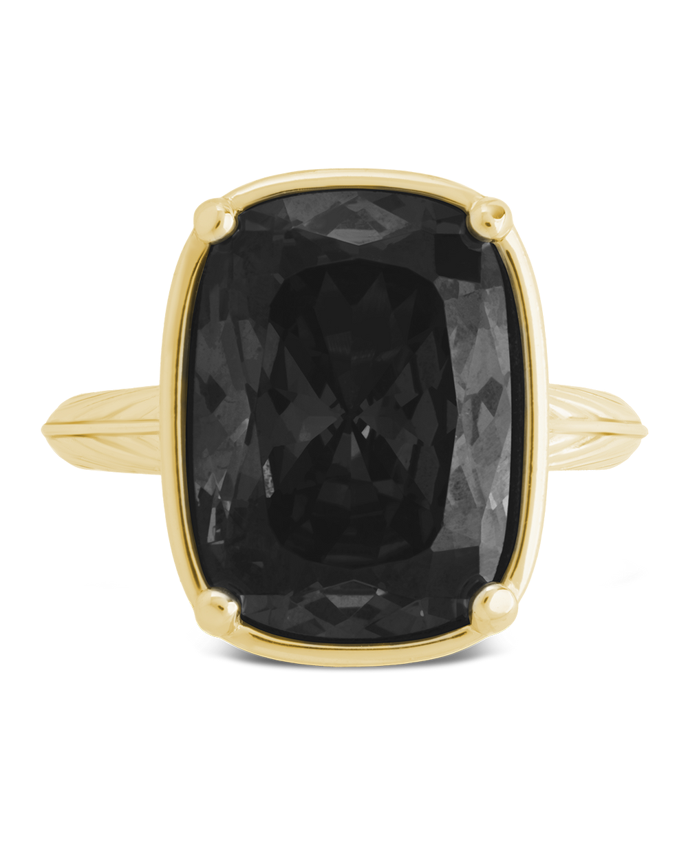 Sterling Silver Elongated Cushion Black CZ Cocktail Ring