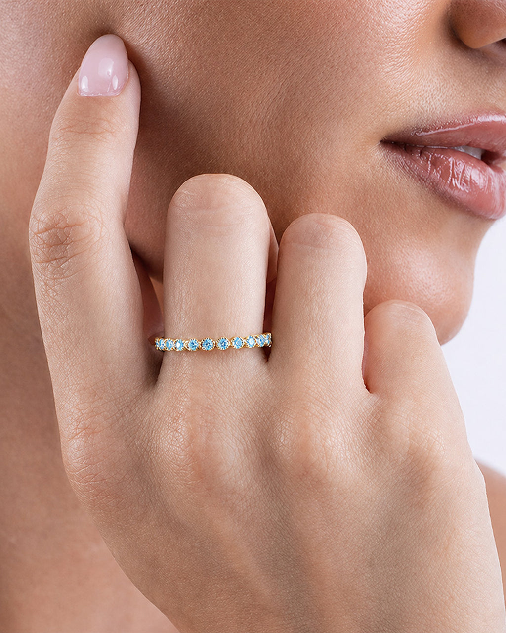 Sterling Silver Aquamarine Helene Bezel Eternity Band Ring