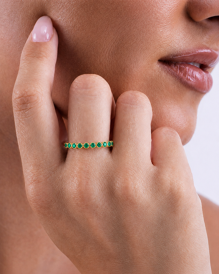 Sterling Silver Emerald Helene Bezel Eternity Band Ring