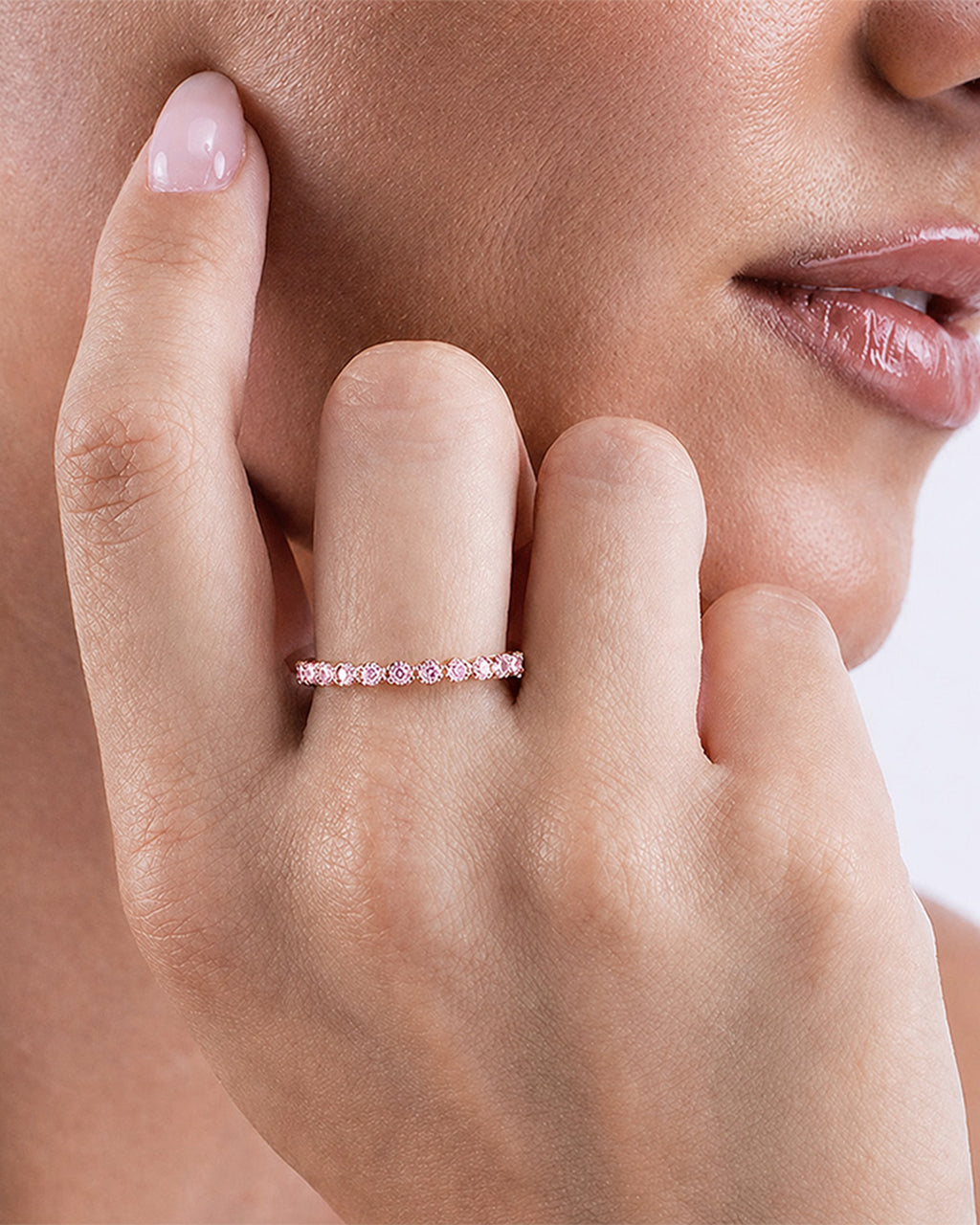Sterling Silver Light Pink Helene Bezel Eternity Band Ring