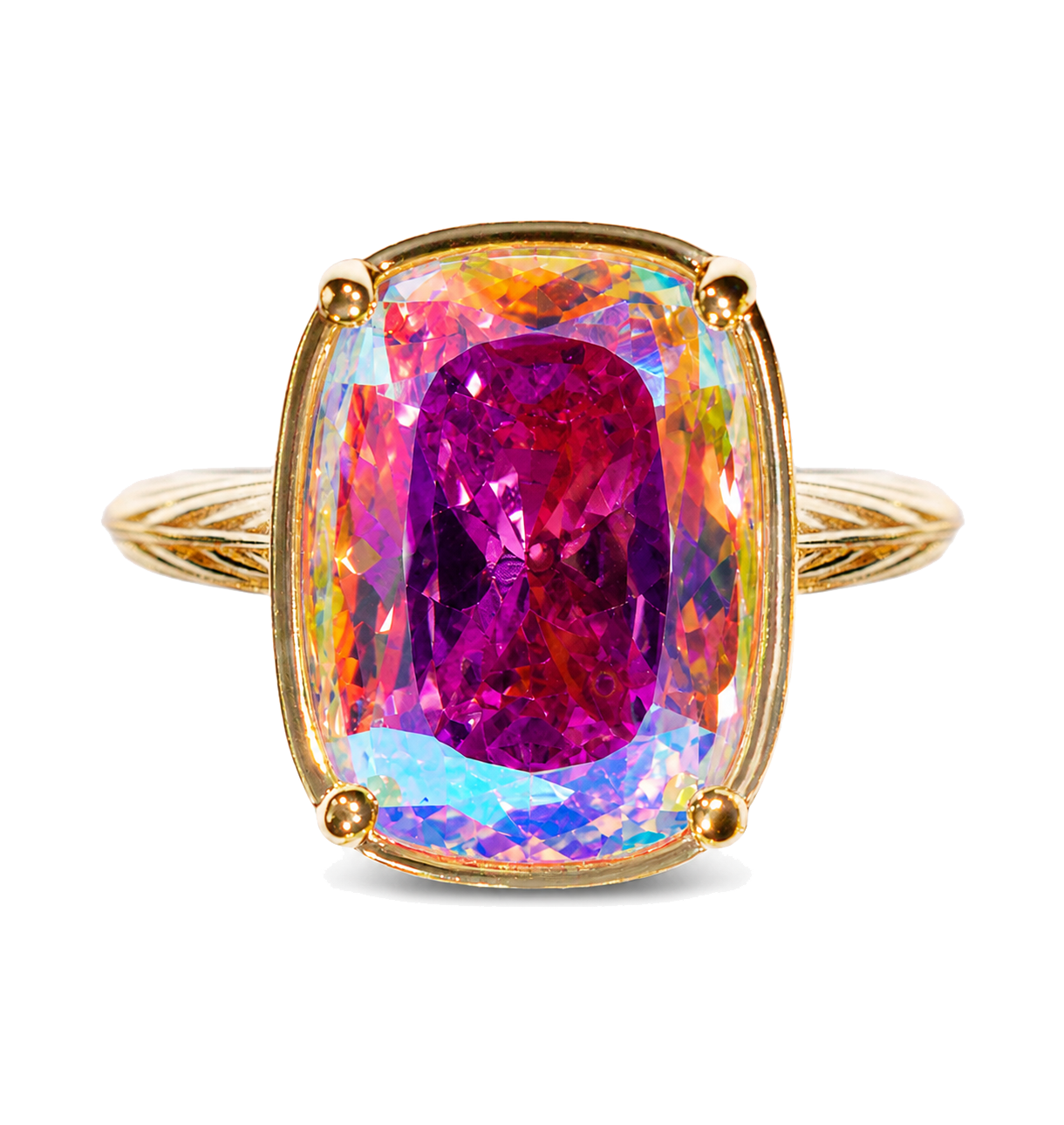 Sterling Silver Elongated Cushion Iridescent CZ Cocktail Ring