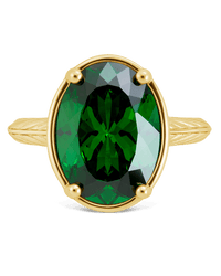 Sterling Silver Oval Cut Emerald CZ Cocktail Ring - Sterling Forever