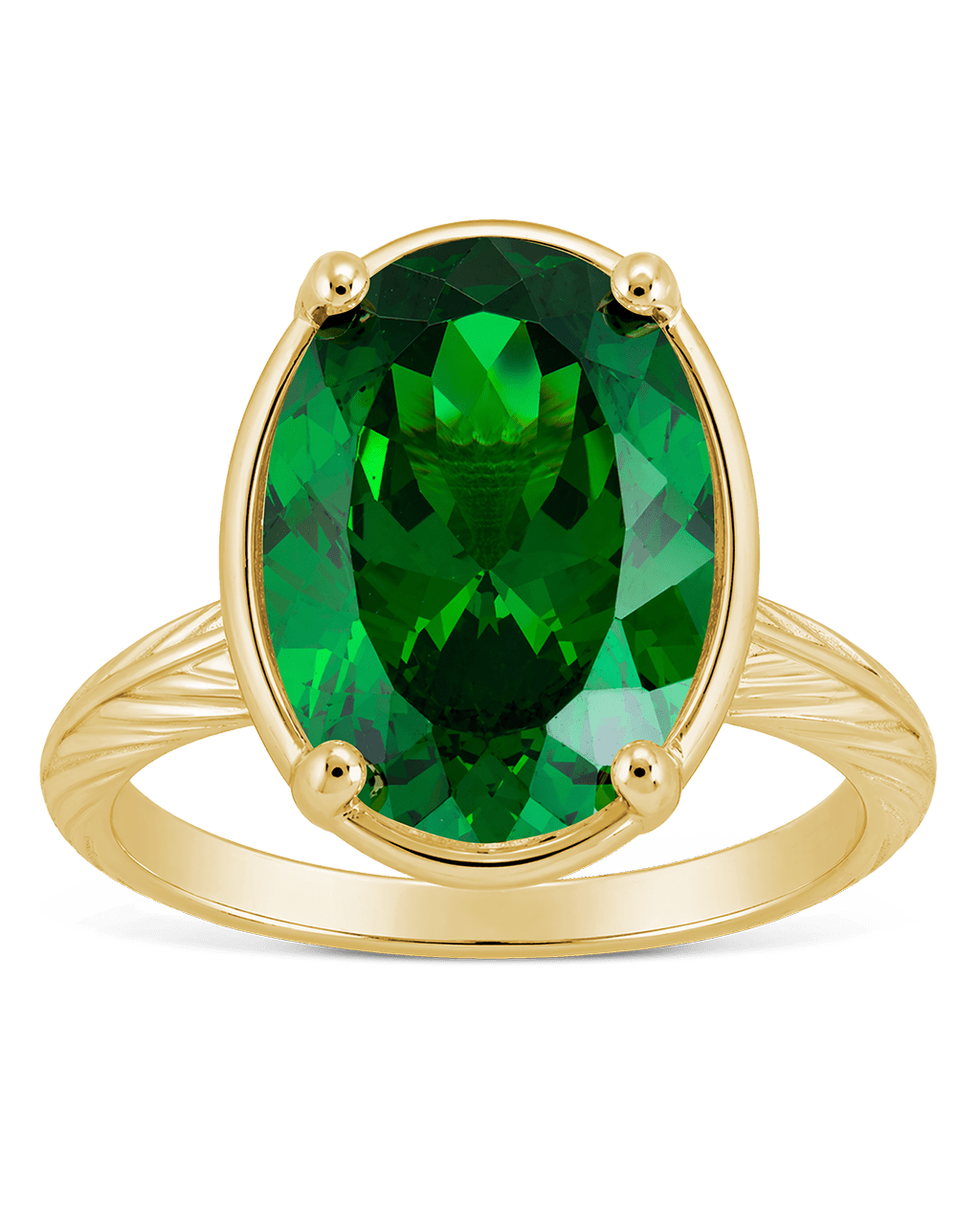 Sterling Silver Oval Cut Emerald CZ Cocktail Ring - Sterling Forever
