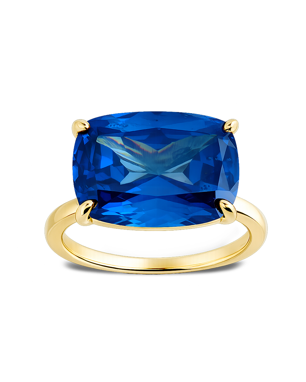 Sterling Silver Sapphire Cushion East-West Ring
