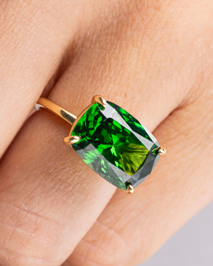 Sterling Silver Emerald Cushion East-West Ring