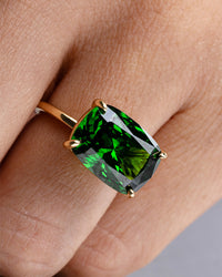 Sterling Silver Emerald Cushion East-West Ring
