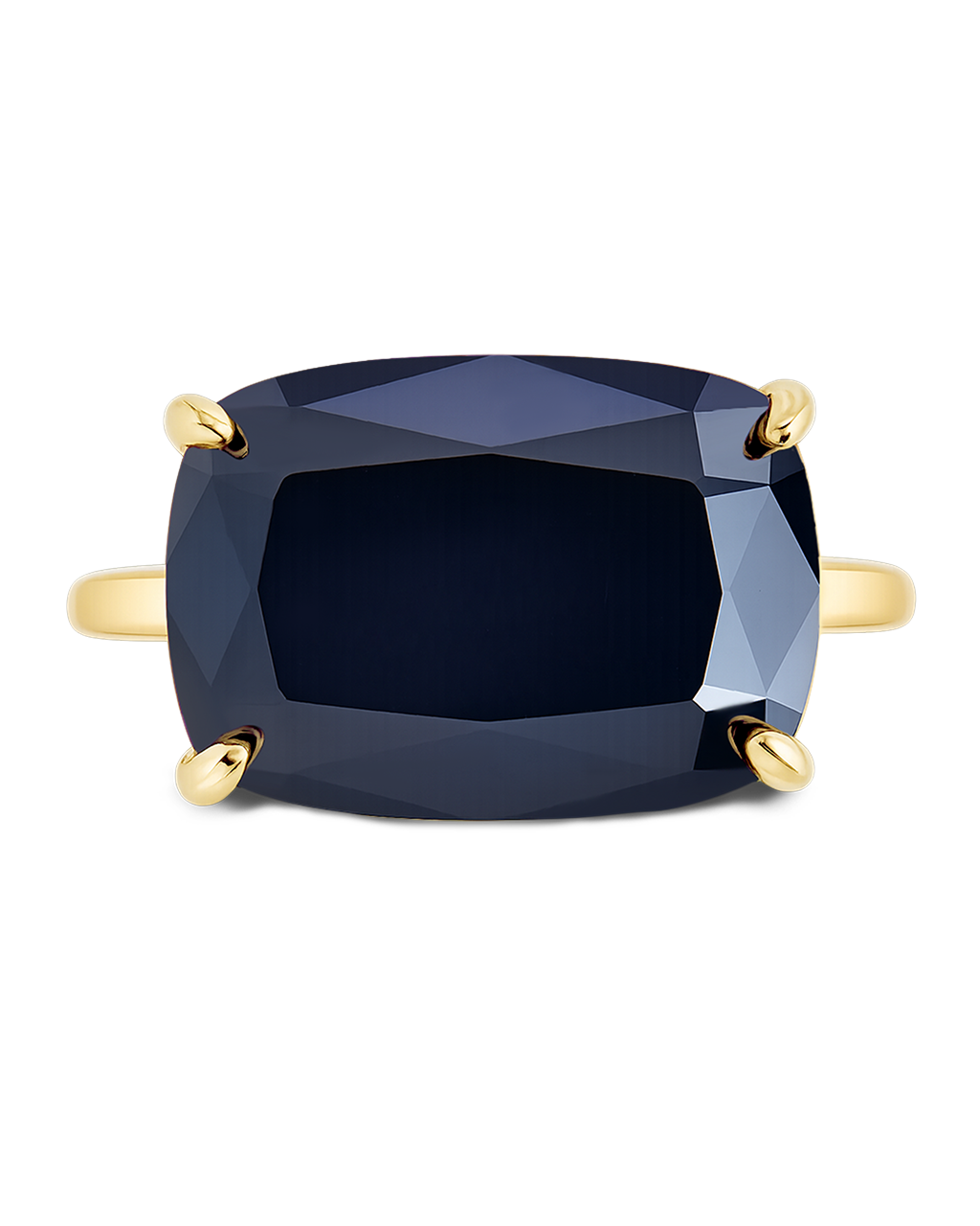 Sterling Silver Black Cushion East-West Ring