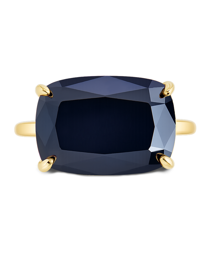 Sterling Silver Black Cushion East-West Ring