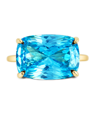 Sterling Silver Aquamarine Cushion East-West Ring
