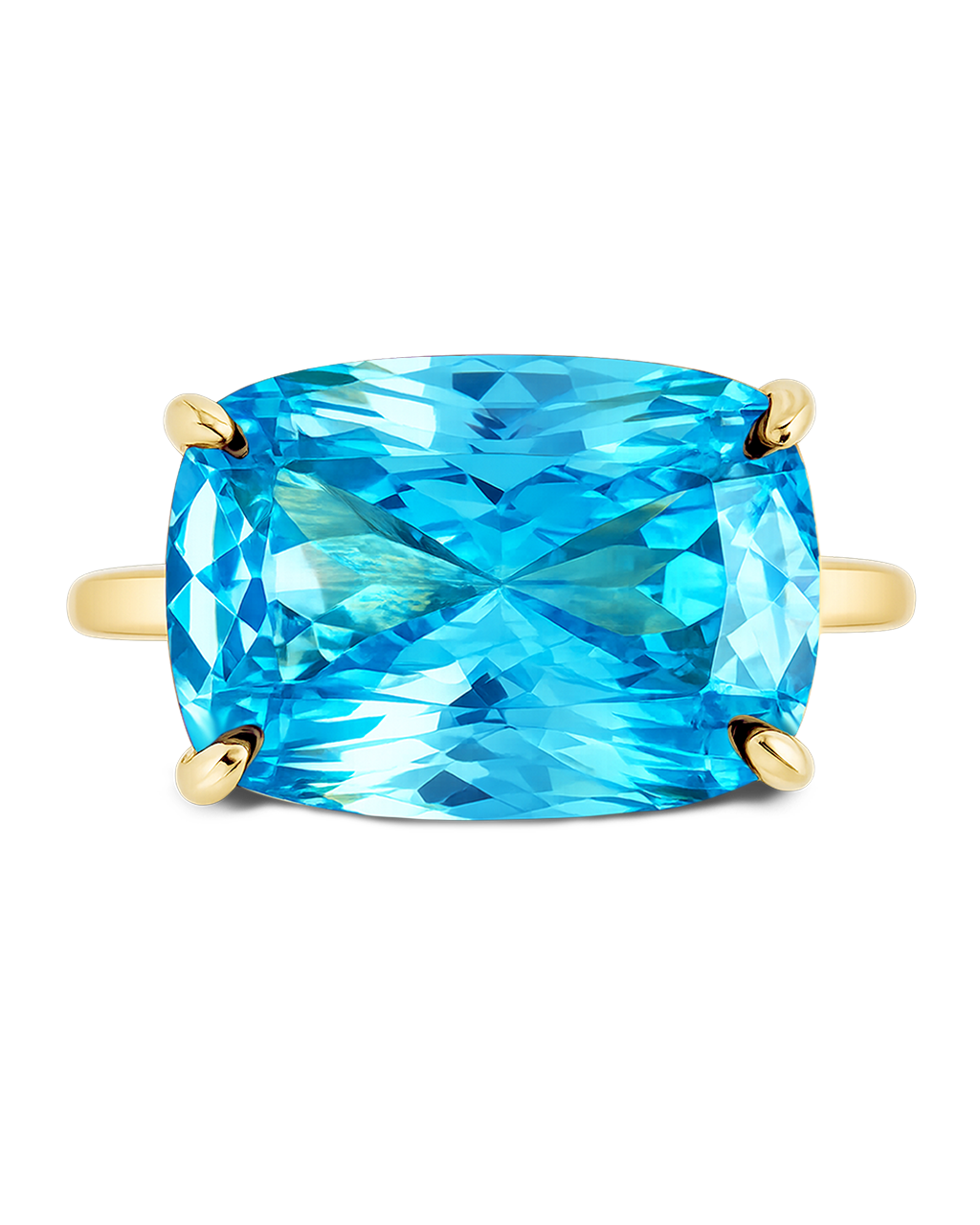 Sterling Silver Aquamarine Cushion East-West Ring