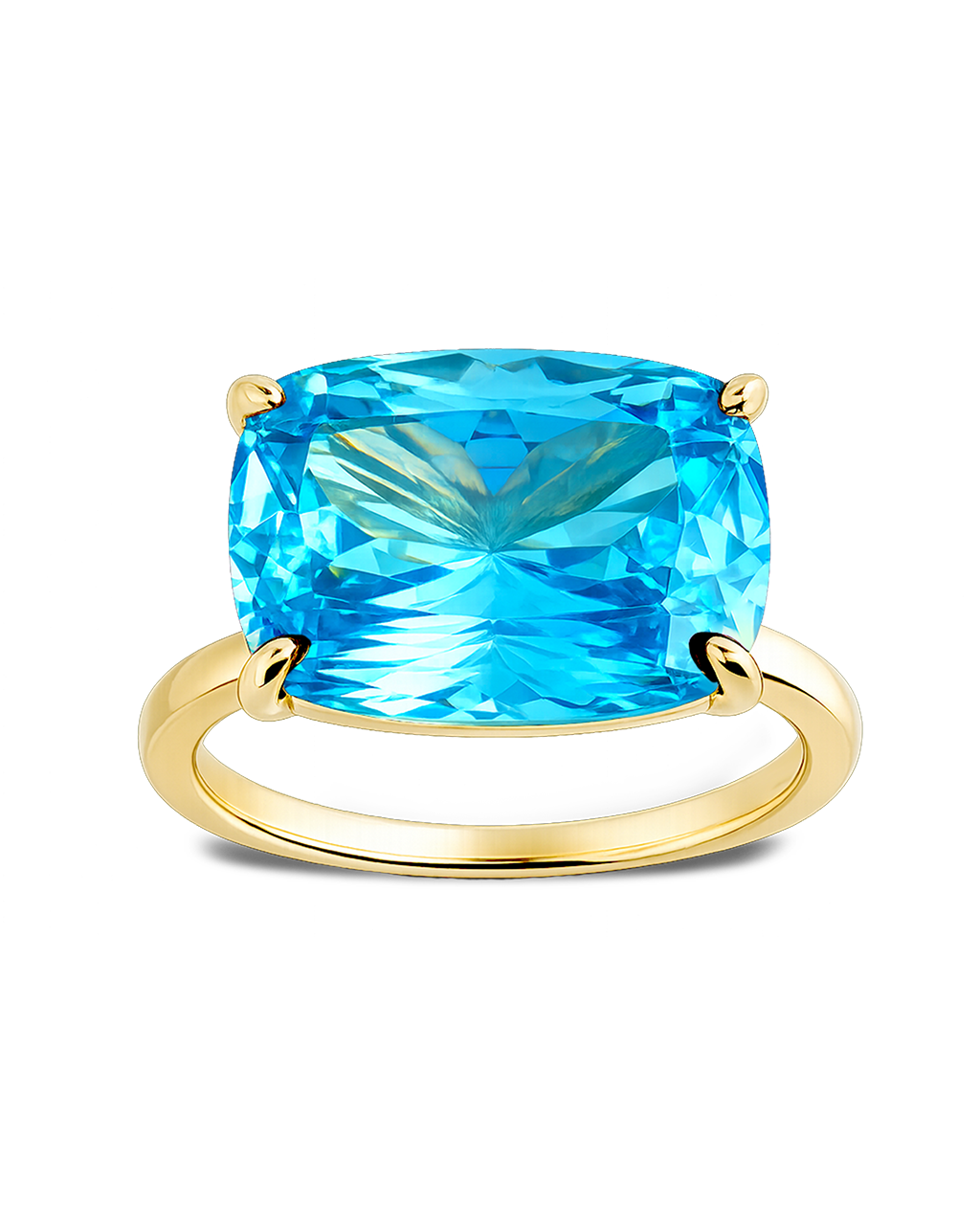 Sterling Silver Aquamarine Cushion East-West Ring