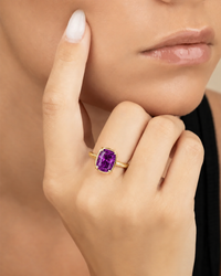 Sterling Silver Mini Amethyst Elongated Cushion Ring