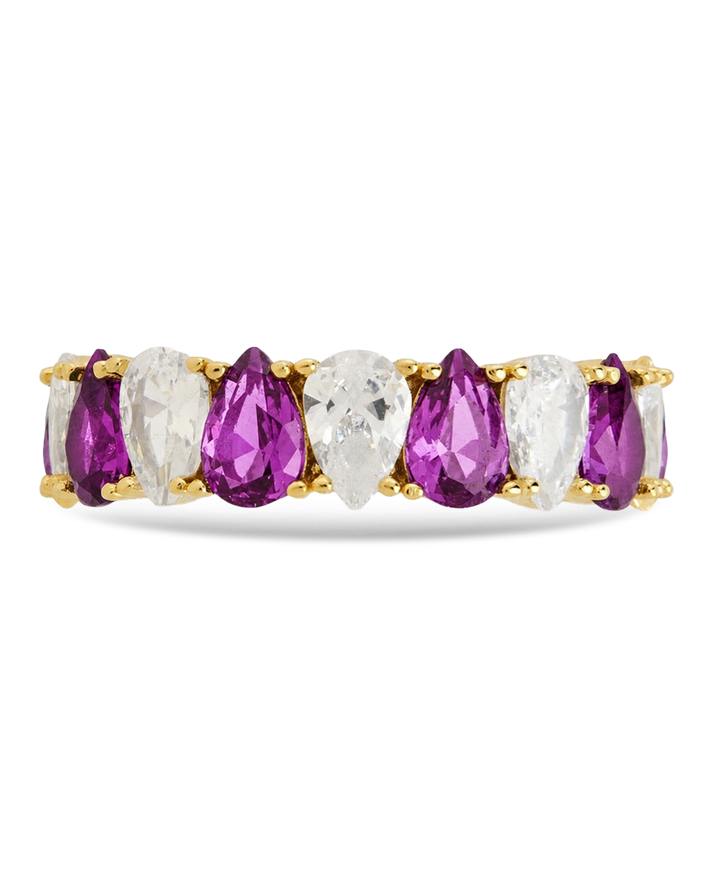 Sterling Silver Pear Cut Amethyst CZ Celebration Band Ring