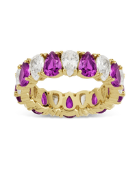 Sterling Silver Pear Cut Amethyst CZ Celebration Band Ring
