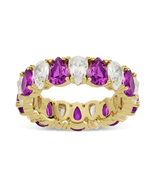 Sterling Silver Pear Cut Amethyst CZ Celebration Band Ring