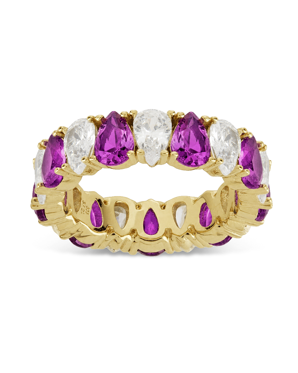 Sterling Silver Pear Cut Amethyst CZ Celebration Band Ring