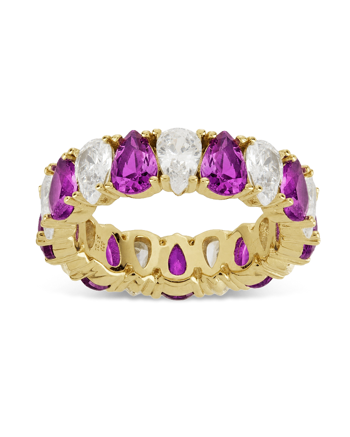 Sterling Silver Pear Cut Amethyst CZ Celebration Band Ring