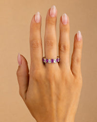 Sterling Silver Pear Cut Amethyst CZ Celebration Band Ring