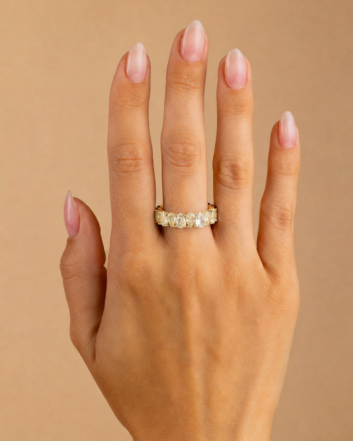 Sterling Silver Pear Cut Champagne CZ Celebration Band Ring