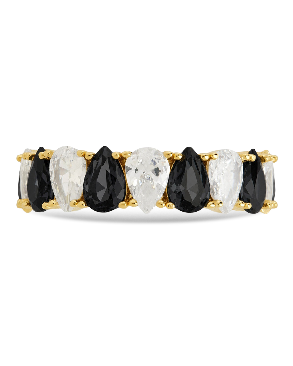 Sterling Silver Pear Cut Black CZ Celebration Band Ring