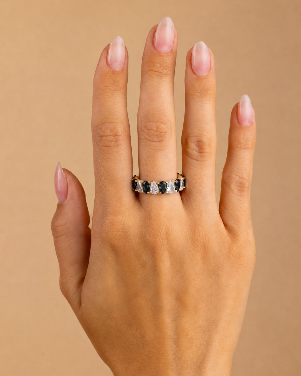 Sterling Silver Pear Cut Black CZ Celebration Band Ring