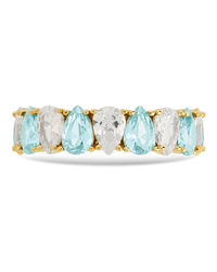 Sterling Silver Pear Cut Aquamarine CZ Celebration Band Ring