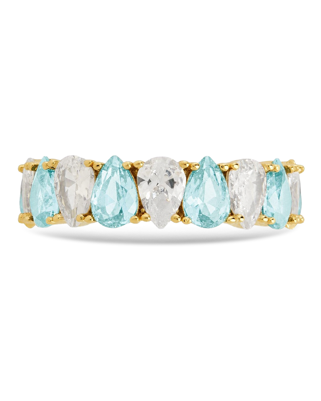 Sterling Silver Pear Cut Aquamarine CZ Celebration Band Ring
