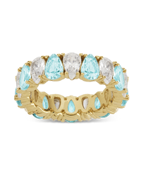 Sterling Silver Pear Cut Aquamarine CZ Celebration Band Ring