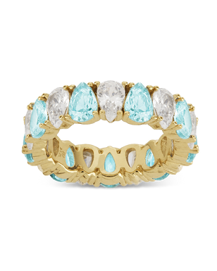 Sterling Silver Pear Cut Aquamarine CZ Celebration Band Ring