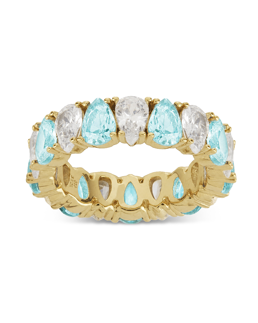 Sterling Silver Pear Cut Aquamarine CZ Celebration Band Ring