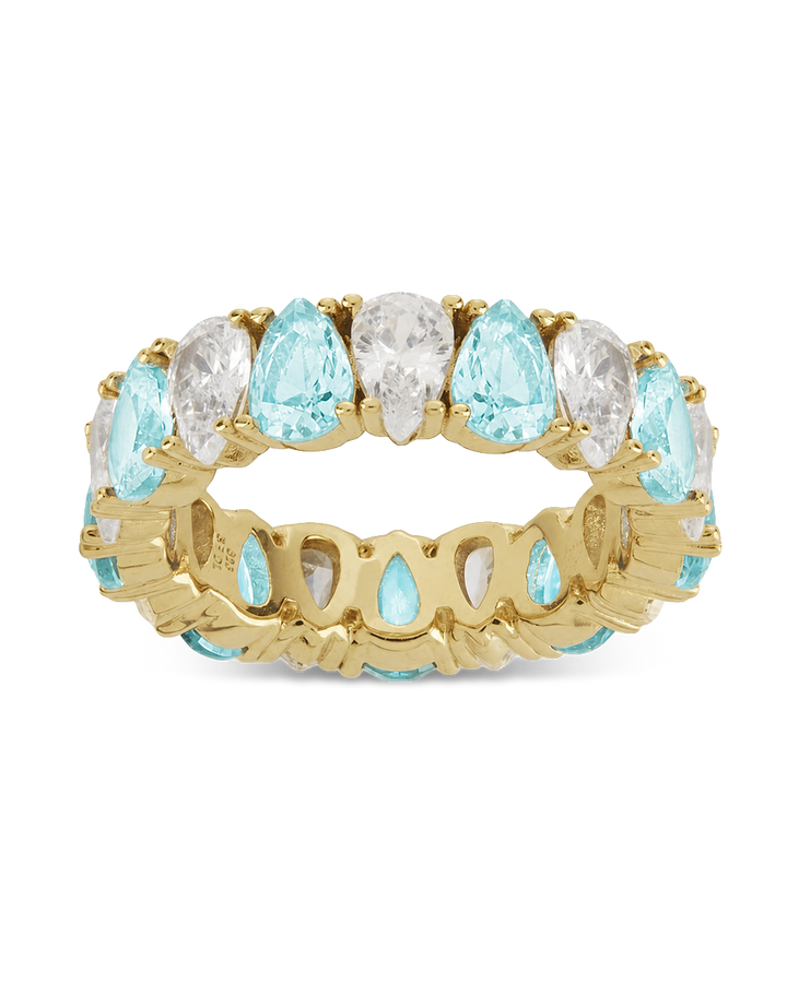 Sterling Silver Pear Cut Aquamarine CZ Celebration Band Ring