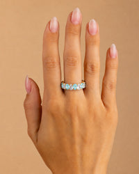 Sterling Silver Pear Cut Aquamarine CZ Celebration Band Ring