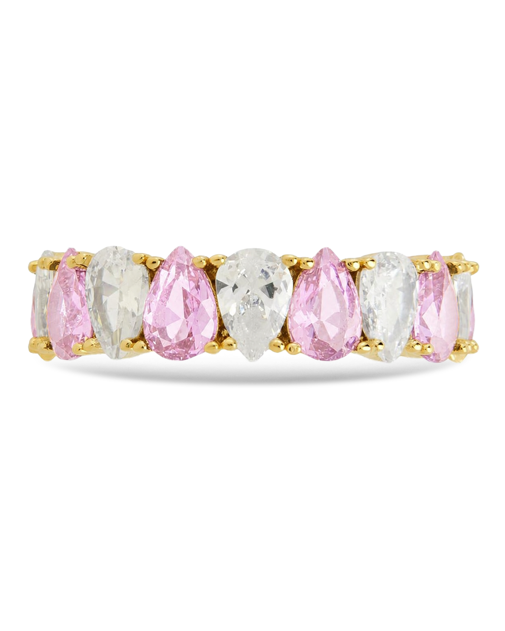 Sterling Silver Pear Cut Light Pink CZ Celebration Band Ring
