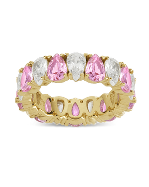 Sterling Silver Pear Cut Light Pink CZ Celebration Band Ring