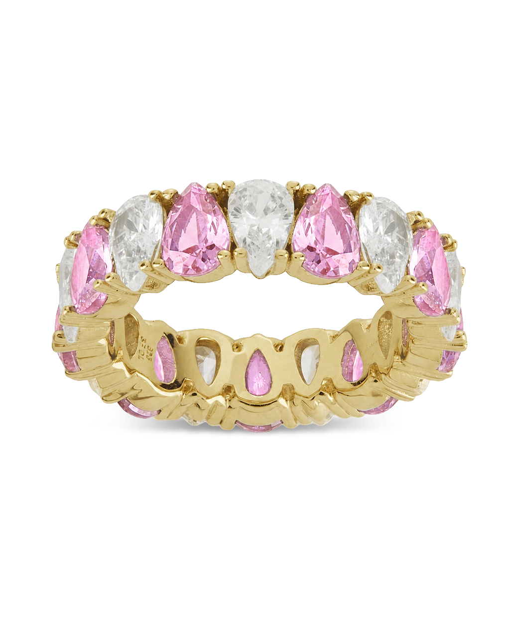 Sterling Silver Pear Cut Light Pink CZ Celebration Band Ring