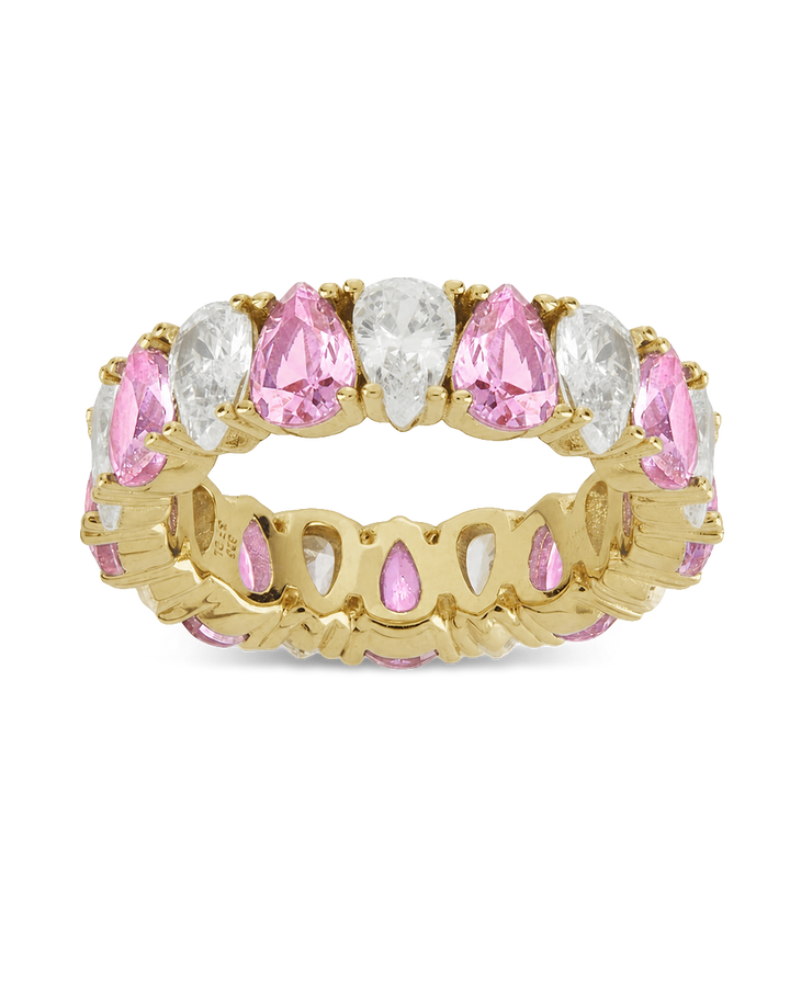 Sterling Silver Pear Cut Light Pink CZ Celebration Band Ring
