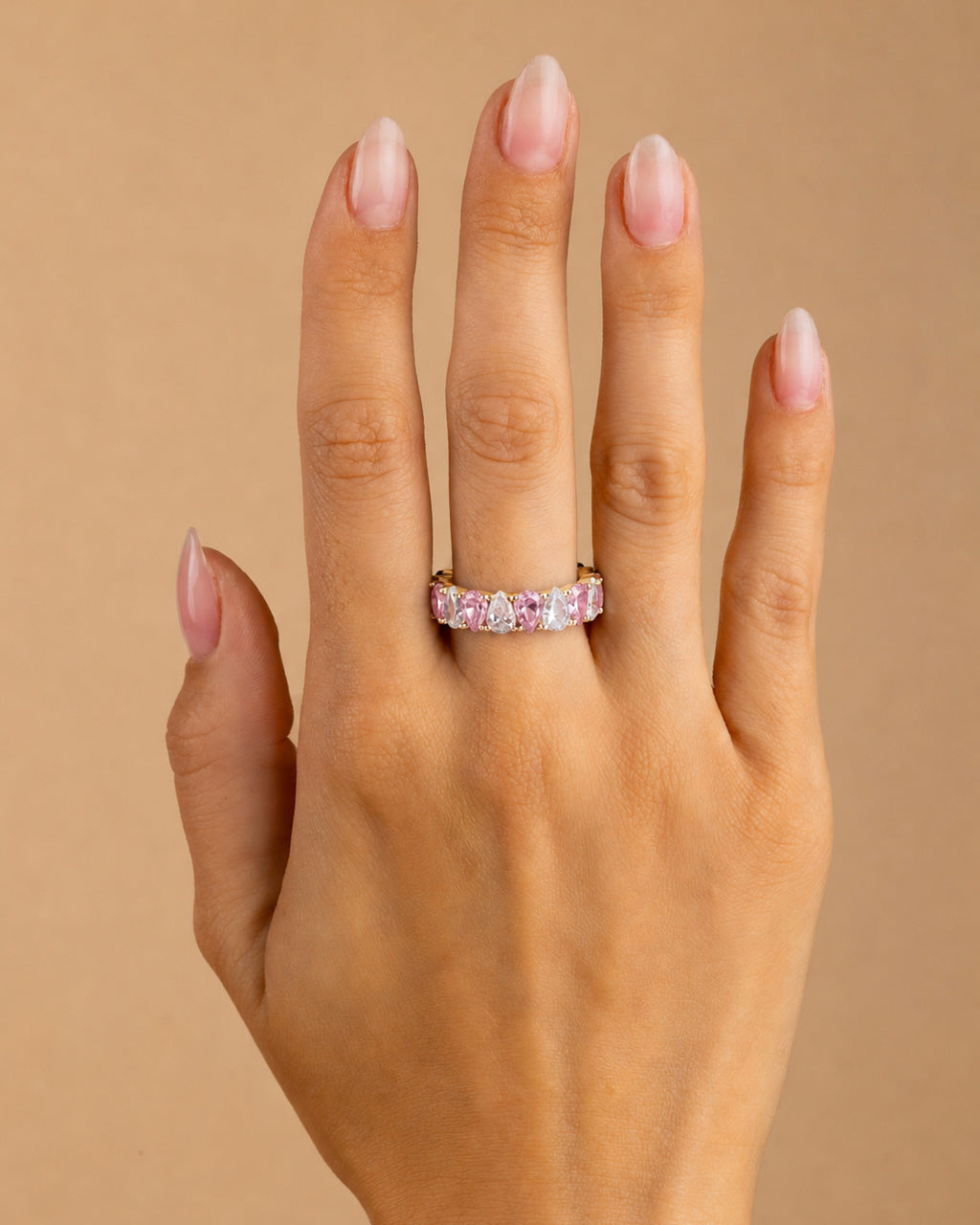 Sterling Silver Pear Cut Light Pink CZ Celebration Band Ring